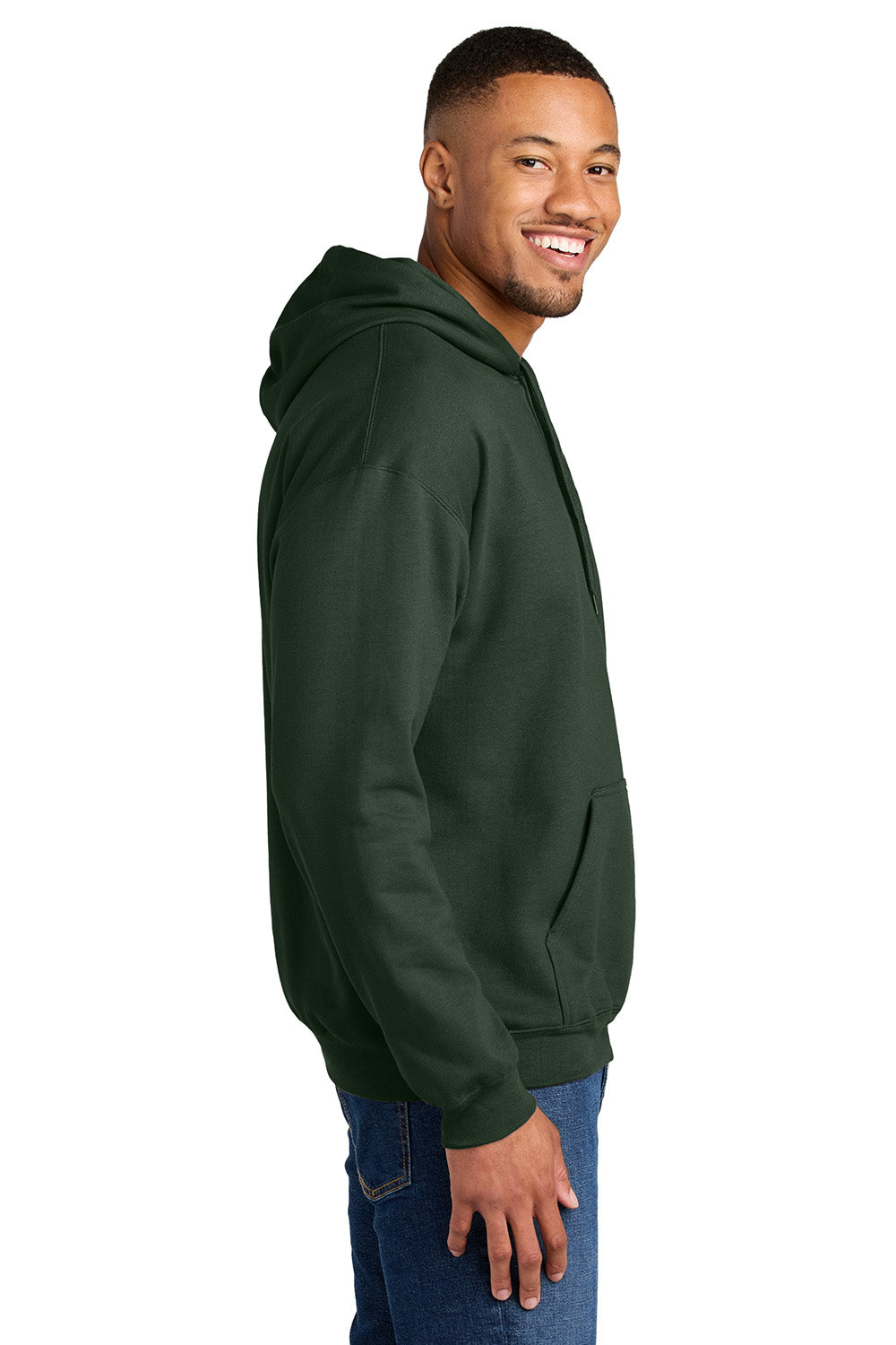 Gildan SF500 Mens Softstyle Hooded Sweatshirt Hoodie w/ Pouch Pocket Forest Green Model Side