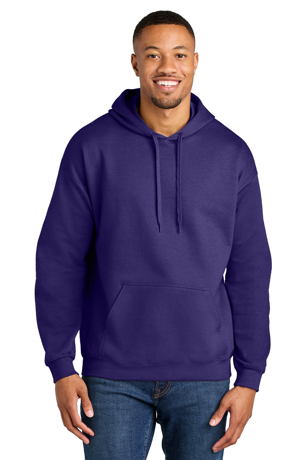 Gildan SF500 Mens Softstyle Hooded Sweatshirt Hoodie w/ Pouch Pocket Purple Model Front