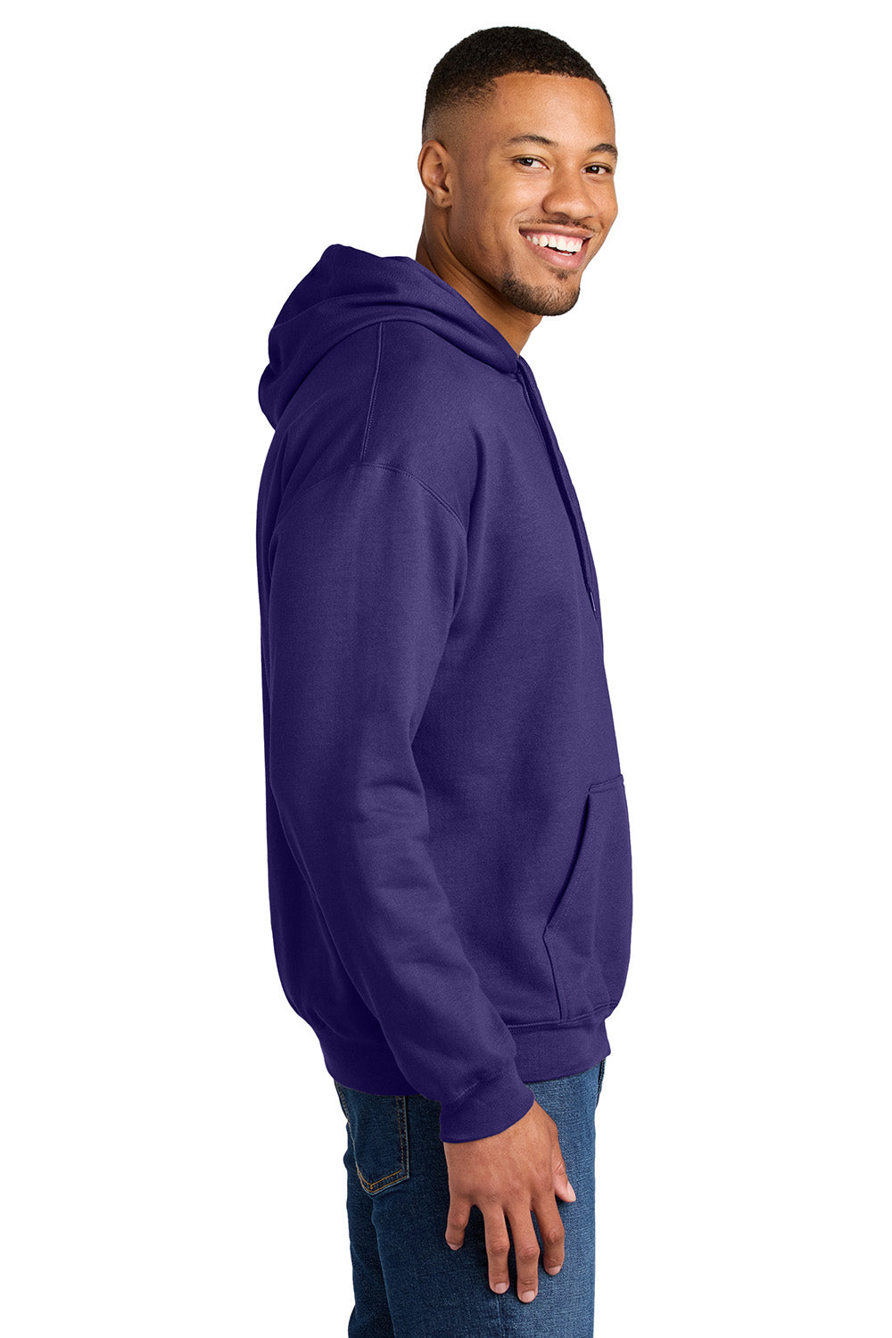 Gildan SF500 Mens Softstyle Hooded Sweatshirt Hoodie w/ Pouch Pocket Purple Model Side