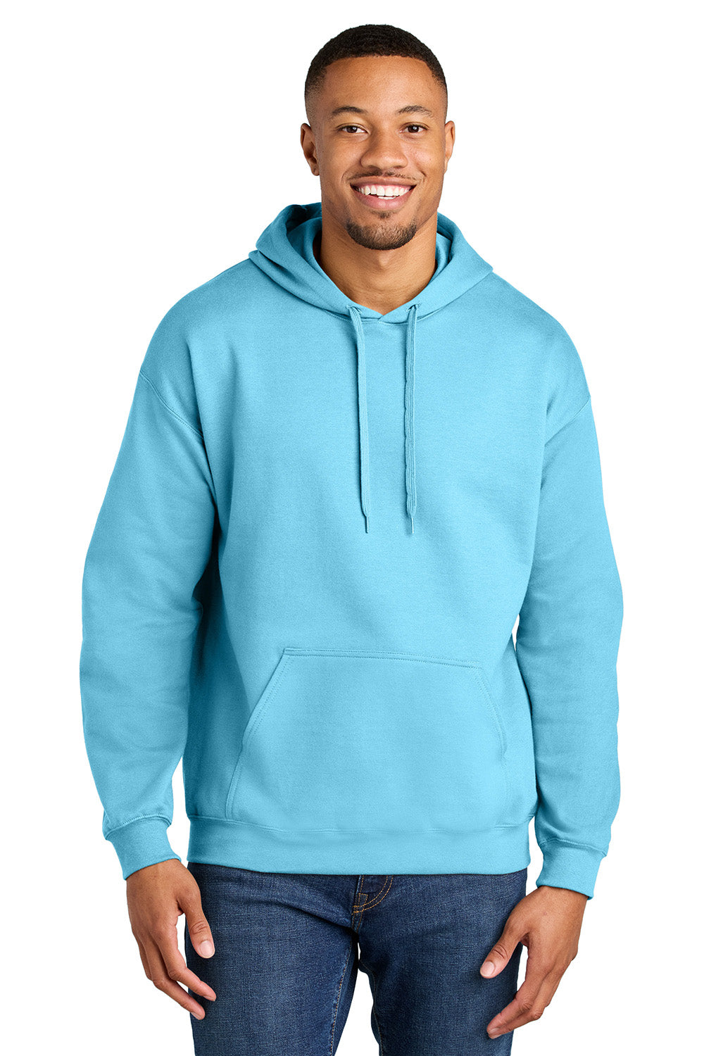 Gildan SF500 Mens Softstyle Hooded Sweatshirt Hoodie Sky Blue Model Front