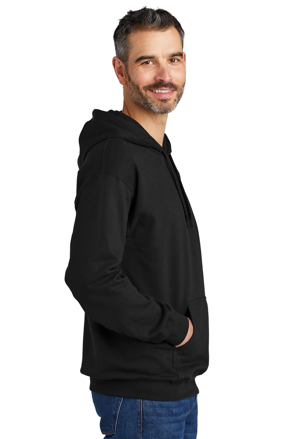 Gildan SF500 Mens Softstyle Hooded Sweatshirt Hoodie w/ Pouch Pocket Black Model Side