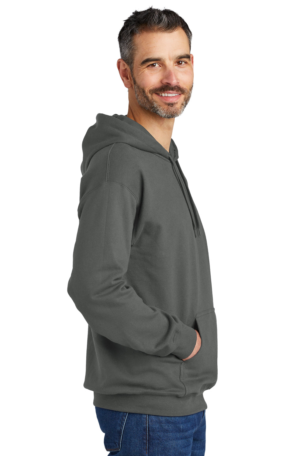 Gildan SF500 Mens Softstyle Hooded Sweatshirt Hoodie w/ Pouch Pocket Charcoal Grey Model Side