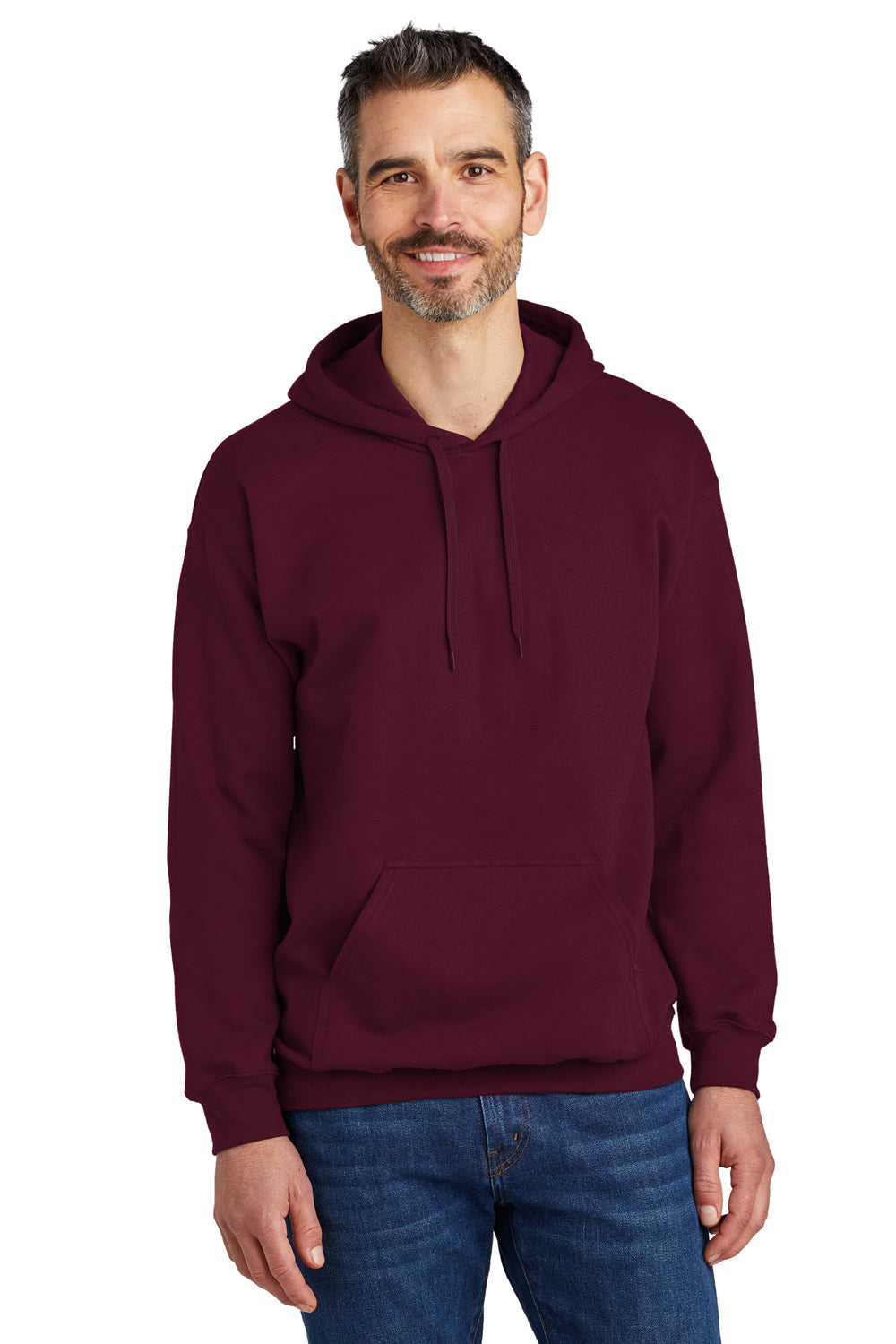 Gildan SF500 Mens Softstyle Hooded Sweatshirt Hoodie w/ Pouch Pocket Maroon Model Front