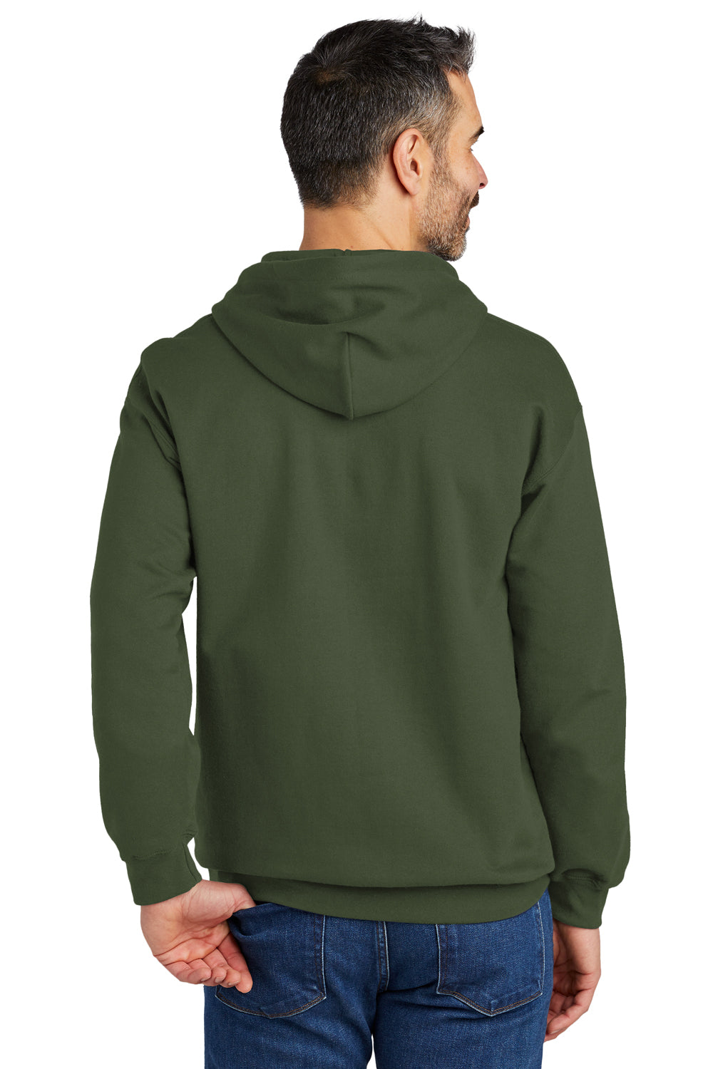 Gildan SF500 Mens Softstyle Hooded Sweatshirt Hoodie w/ Pouch Pocket Military Green Model Back