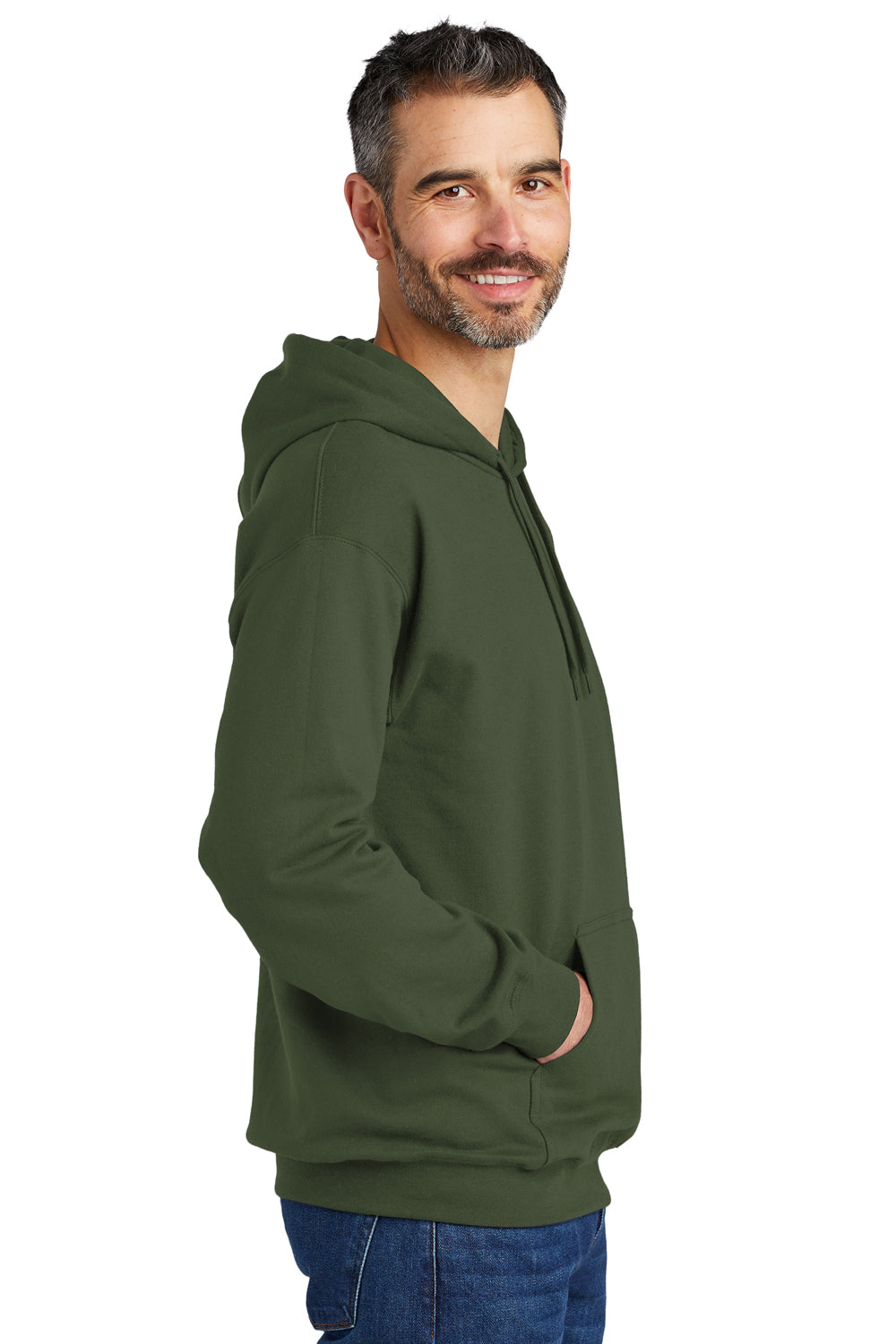 Gildan SF500 Mens Softstyle Hooded Sweatshirt Hoodie w/ Pouch Pocket Military Green Model Side