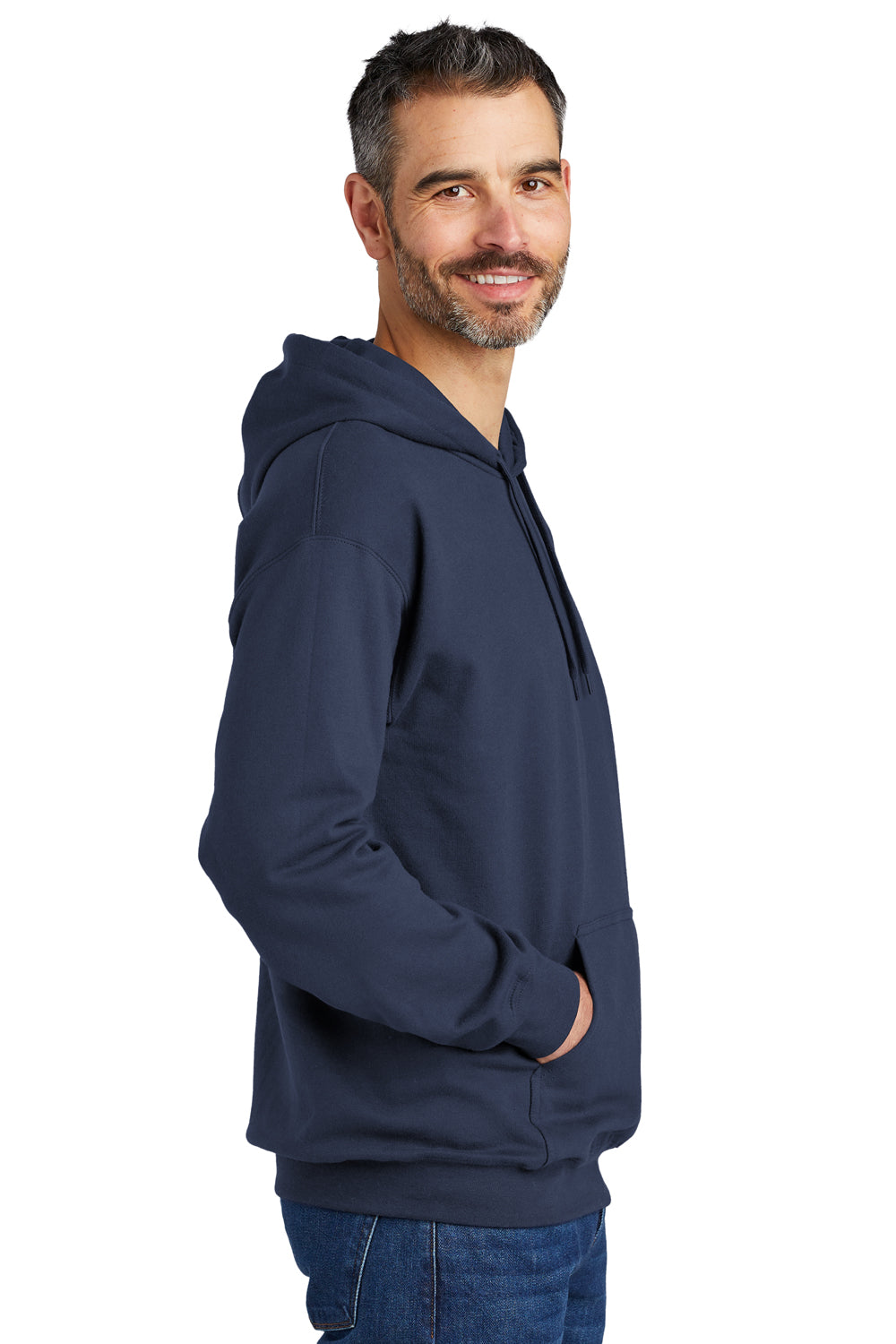 Gildan SF500 Mens Softstyle Hooded Sweatshirt Hoodie w/ Pouch Pocket Navy Blue Model Side