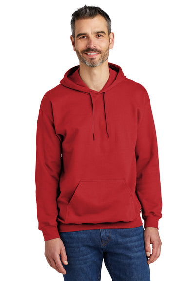 Gildan SF500 Mens Softstyle Hooded Sweatshirt Hoodie w/ Pouch Pocket Red Model Front