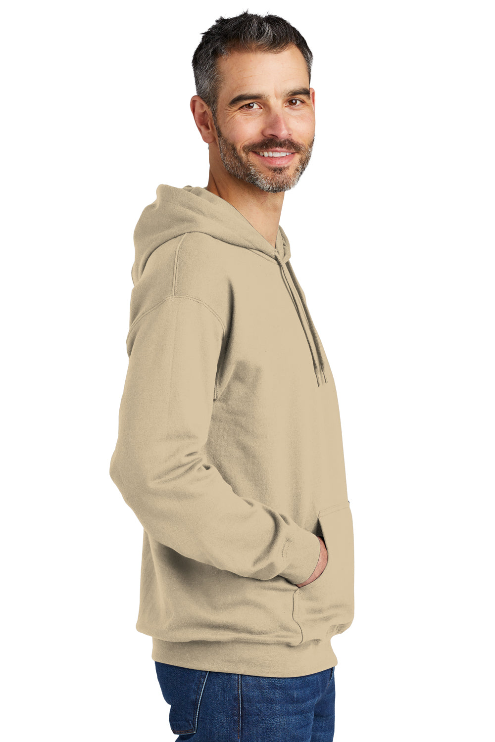 Gildan SF500 Mens Softstyle Hooded Sweatshirt Hoodie w/ Pouch Pocket Sand Model Side