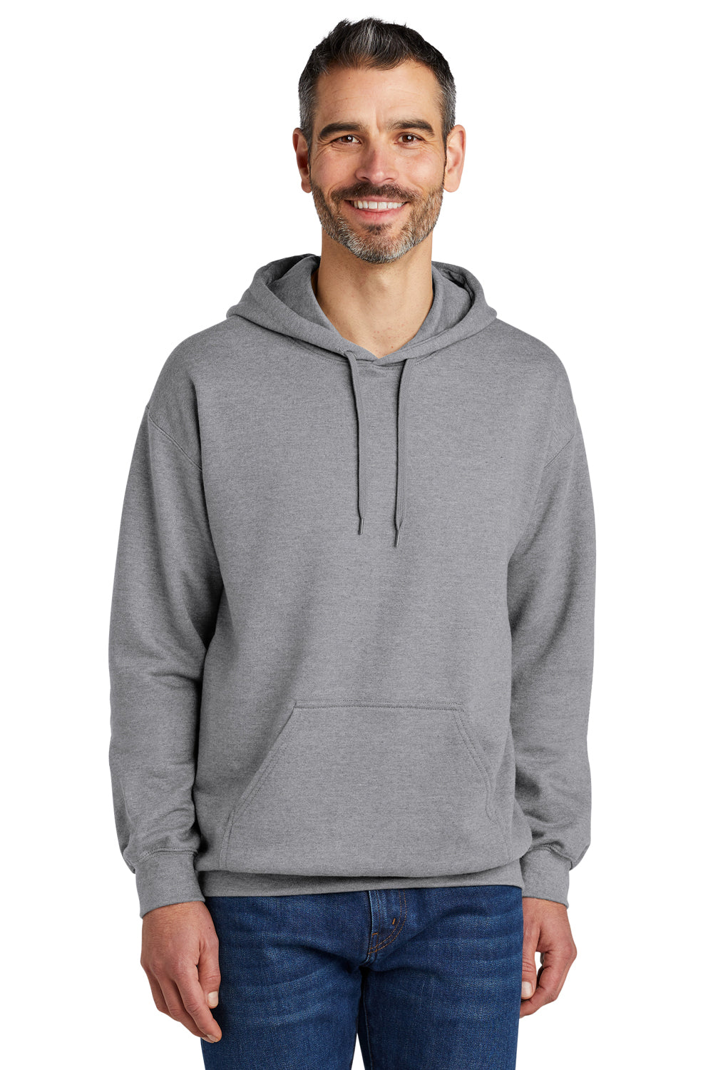 Gildan SF500 Mens Softstyle Hooded Sweatshirt Hoodie w/ Pouch Pocket Sport Grey Model Front