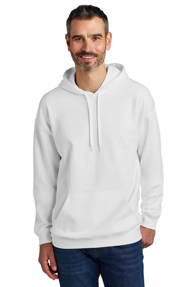 Gildan SF500 Mens Softstyle Hooded Sweatshirt Hoodie w/ Pouch Pocket White Model Front