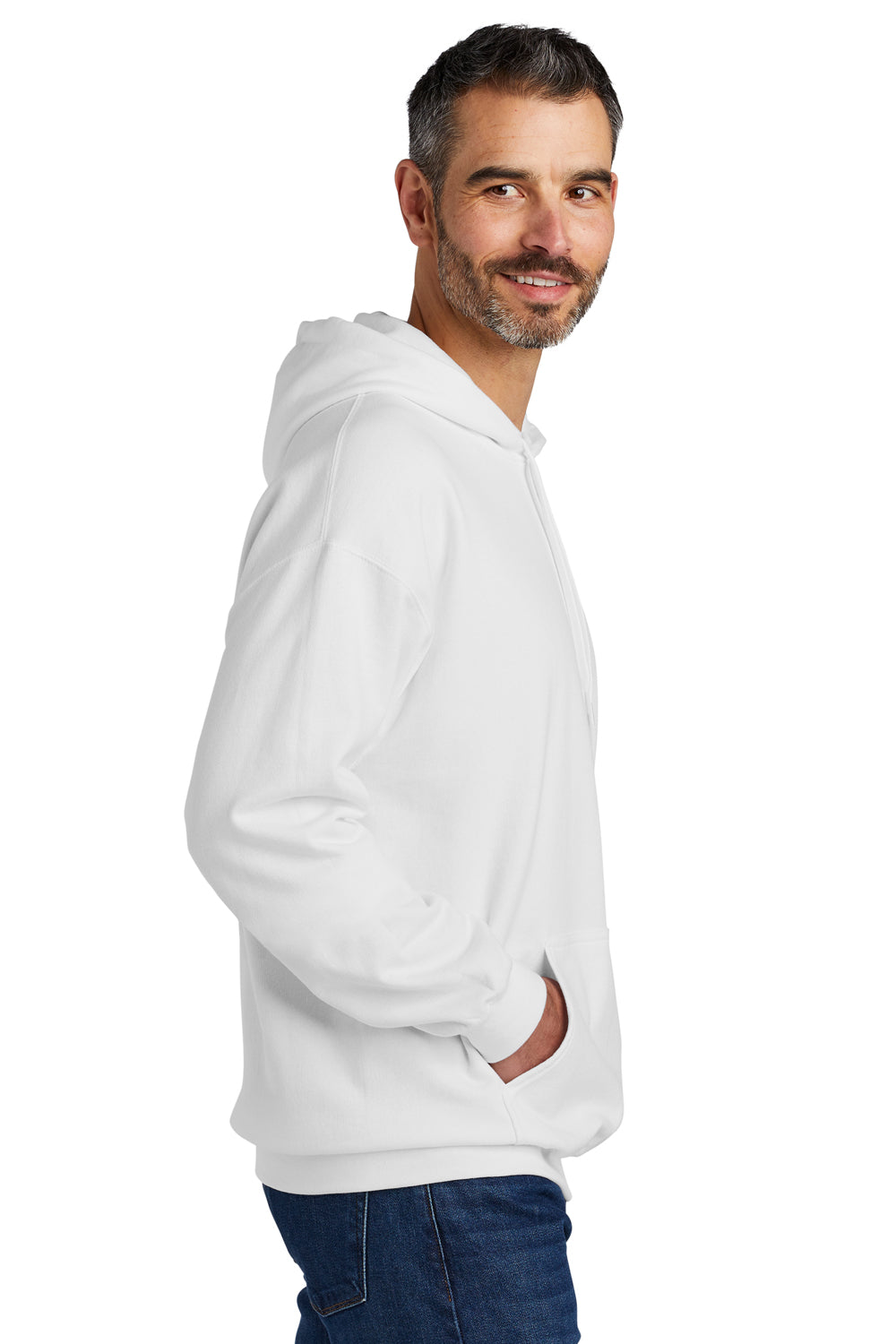 Gildan SF500 Mens Softstyle Hooded Sweatshirt Hoodie w/ Pouch Pocket White Model Side