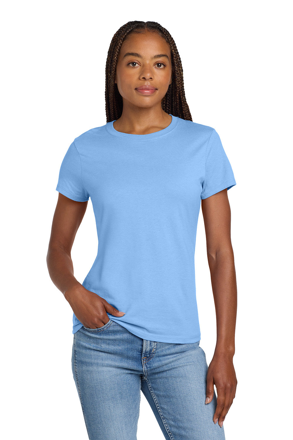 Hanes SL04 Womens Nano-T Short Sleeve Crewneck T-Shirt Carolina Blue Model Front