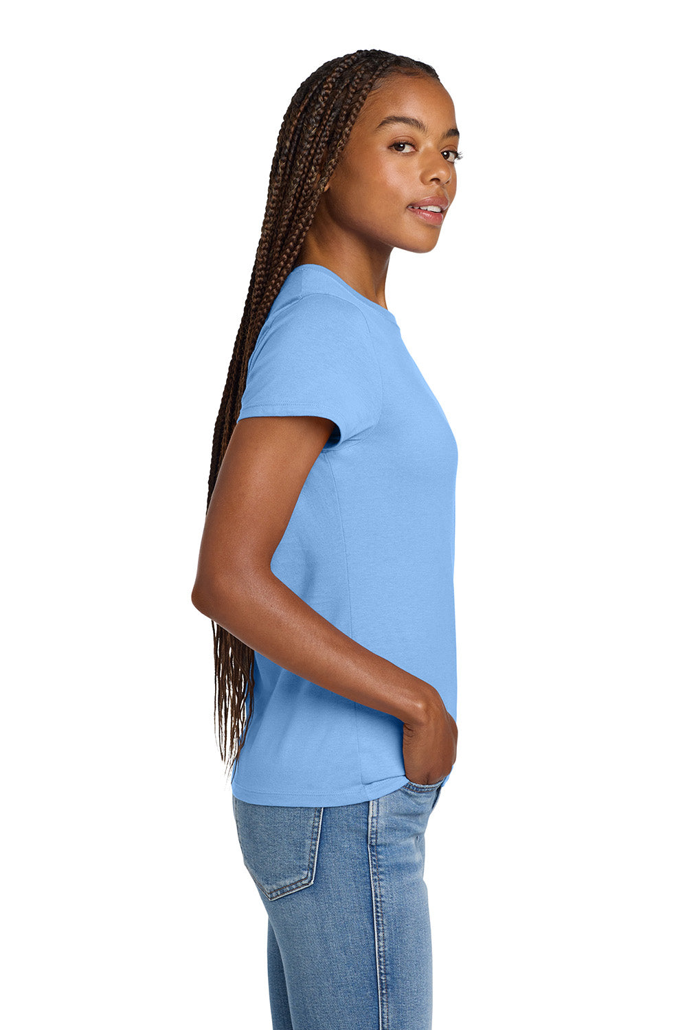 Hanes SL04 Womens Nano-T Short Sleeve Crewneck T-Shirt Carolina Blue Model Side