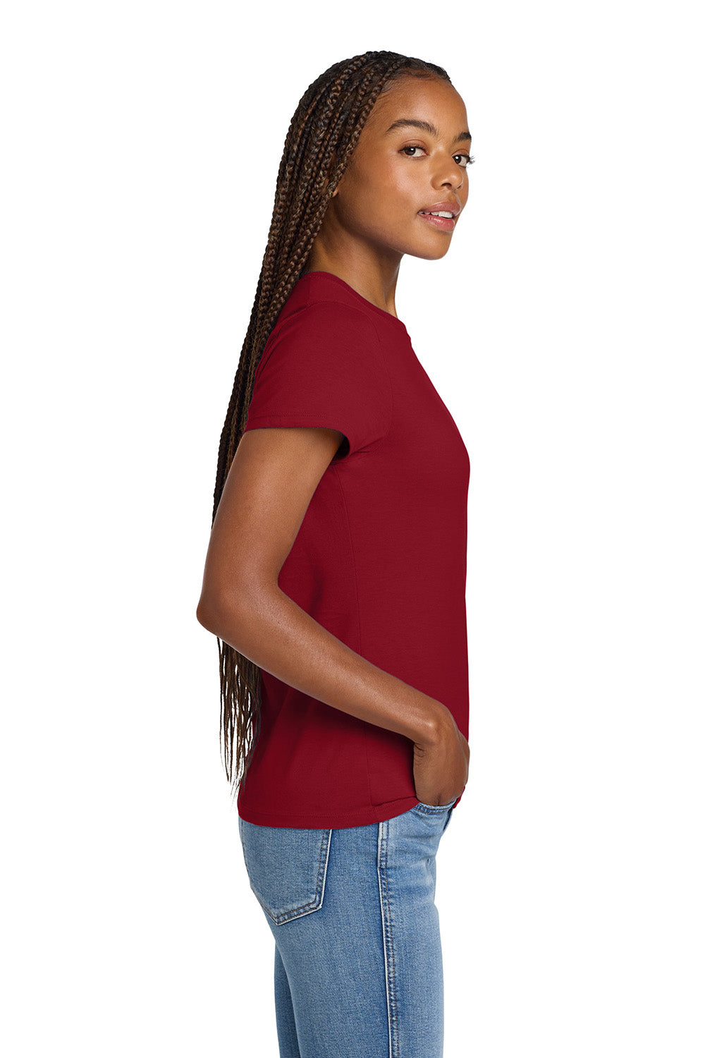 Hanes SL04 Womens Nano-T Short Sleeve Crewneck T-Shirt Deep Red Model Side