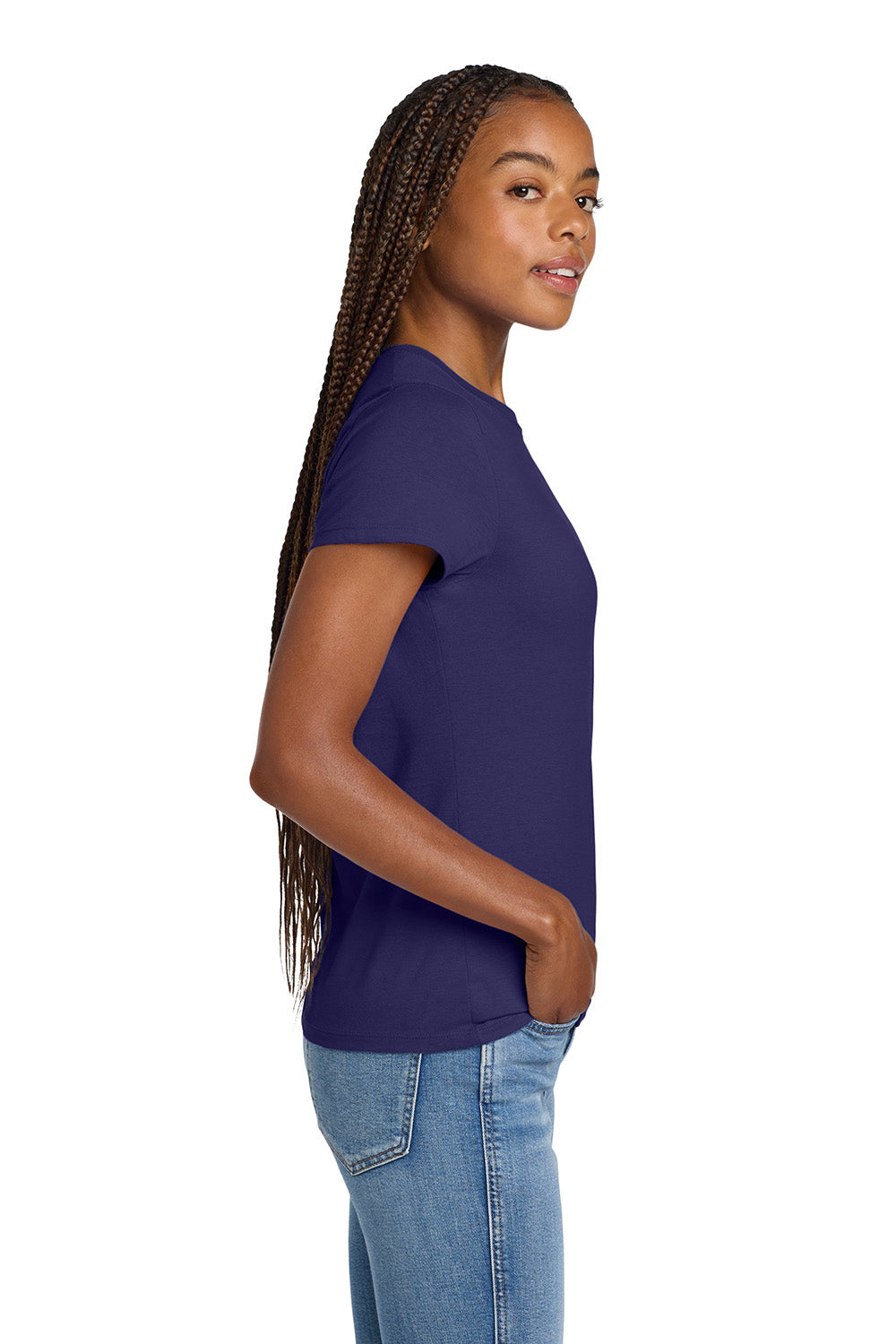 Hanes SL04 Womens Nano-T Short Sleeve Crewneck T-Shirt Navy Blue Model Side