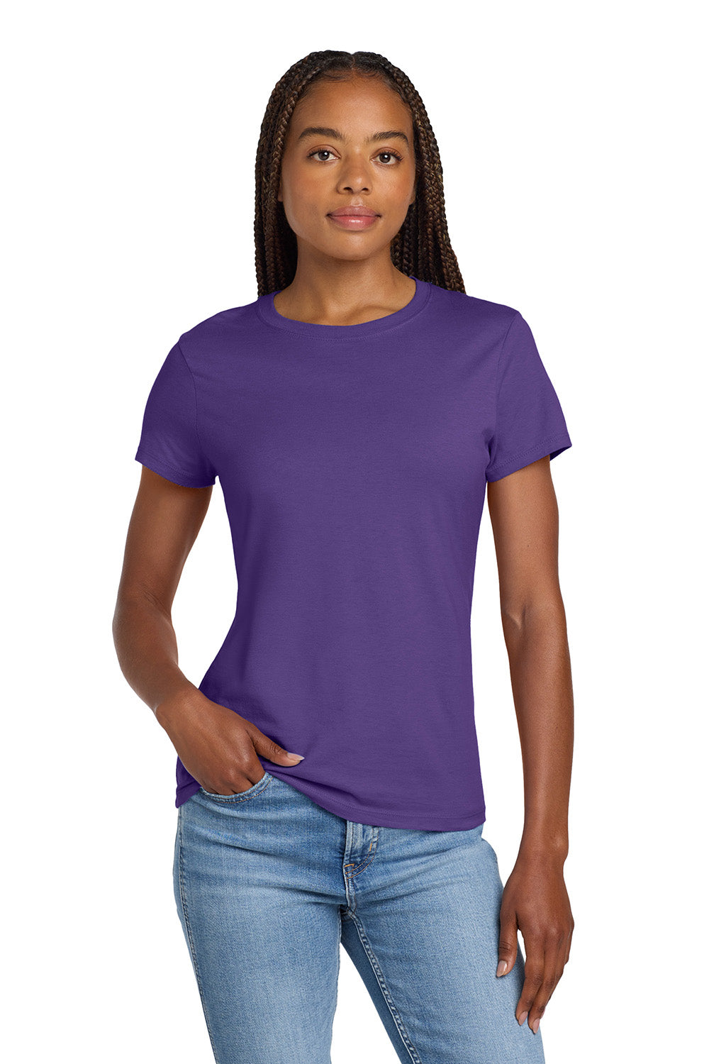 Hanes SL04 Womens Nano-T Short Sleeve Crewneck T-Shirt Purple Model Front