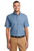 Port & Company SP11 Mens Denim Short Sleeve Button Down Shirt w/ Pocket Faded Blue Model Front