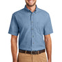 Port & Company Mens Denim Short Sleeve Button Down Shirt w/ Pocket - Faded Blue