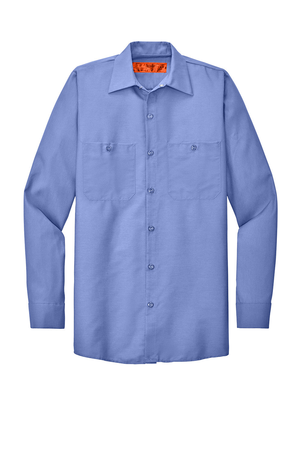 Red Kap SP14/SP14LONG Mens Industrial Moisture Wicking Long Sleeve Button Down Shirt w/ Double Pockets Light Blue Flat Front