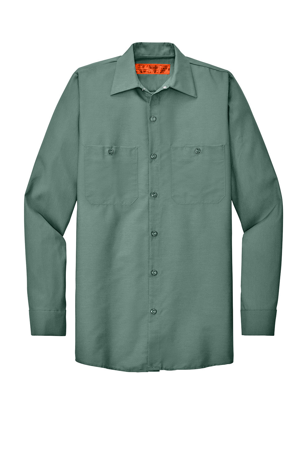 Red Kap SP14/SP14LONG Mens Industrial Moisture Wicking Long Sleeve Button Down Shirt w/ Double Pockets Light Green Flat Front