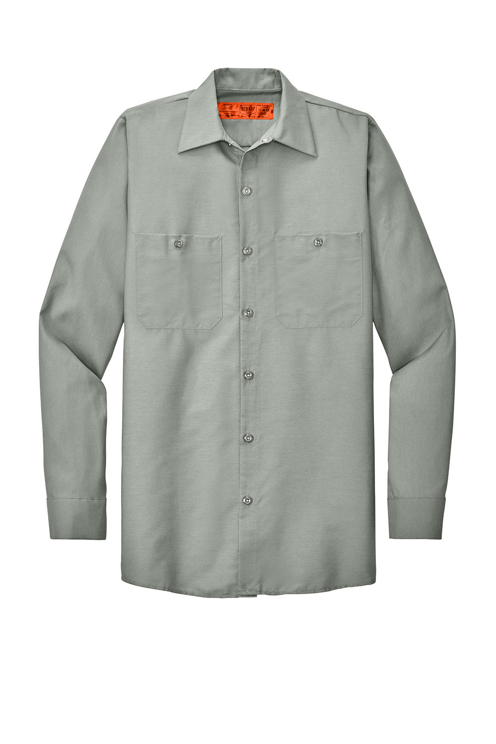 Red Kap SP14/SP14LONG Mens Industrial Moisture Wicking Long Sleeve Button Down Shirt w/ Double Pockets Light Grey Flat Front