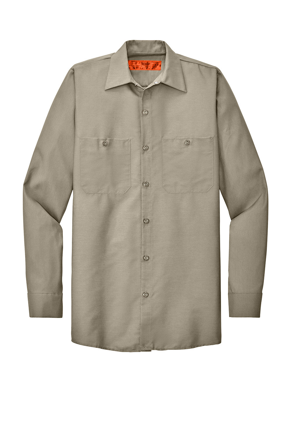 Red Kap SP14/SP14LONG Mens Industrial Moisture Wicking Long Sleeve Button Down Shirt w/ Double Pockets Light Tan Flat Front