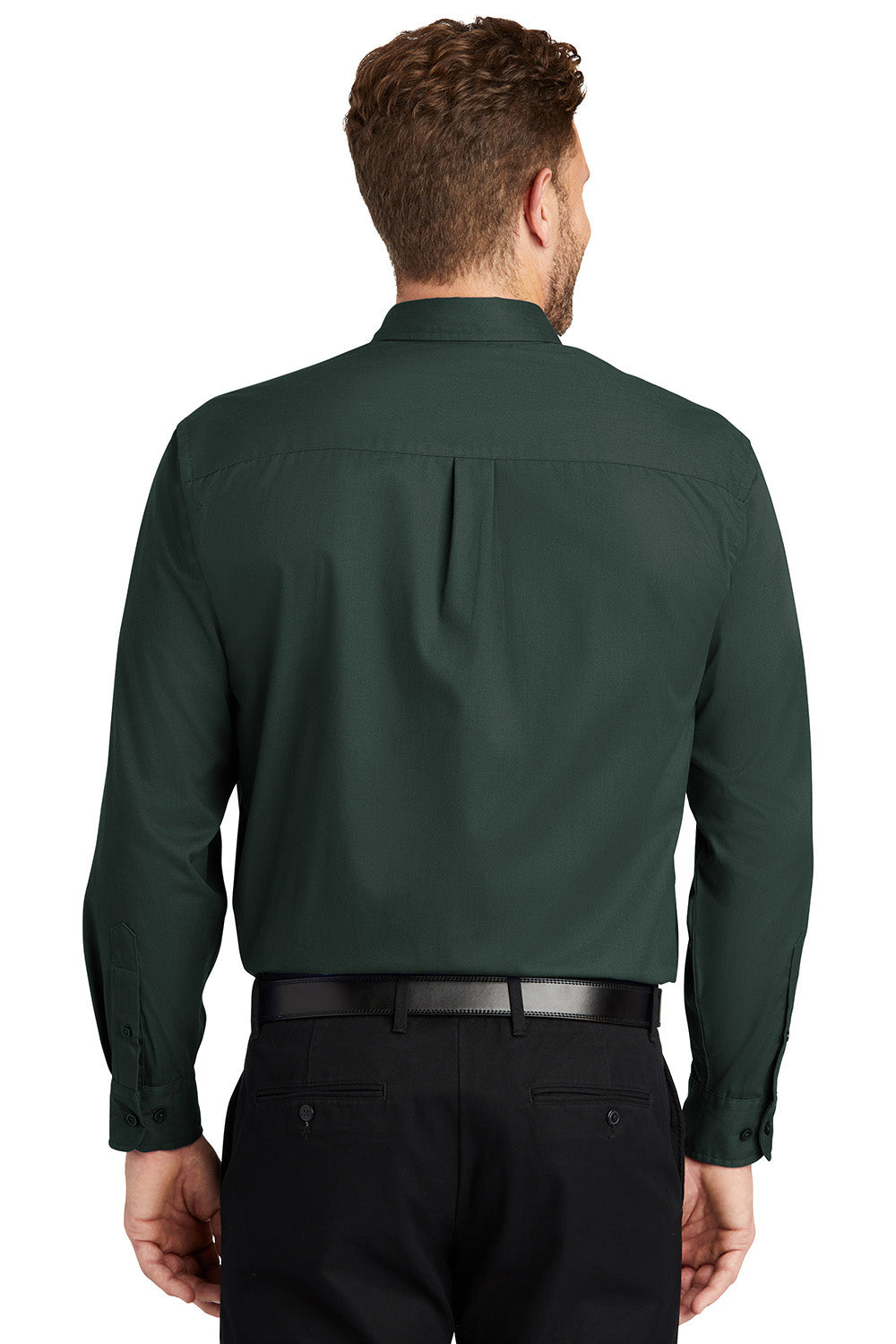 CornerStone SP17 Mens SuperPro Stain Resistant Long Sleeve Button Down Shirt w/ Pocket Dark Green Model Back