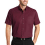 CornerStone Mens SuperPro Stain Resistant Short Sleeve Button Down Shirt w/ Pocket - Burgundy