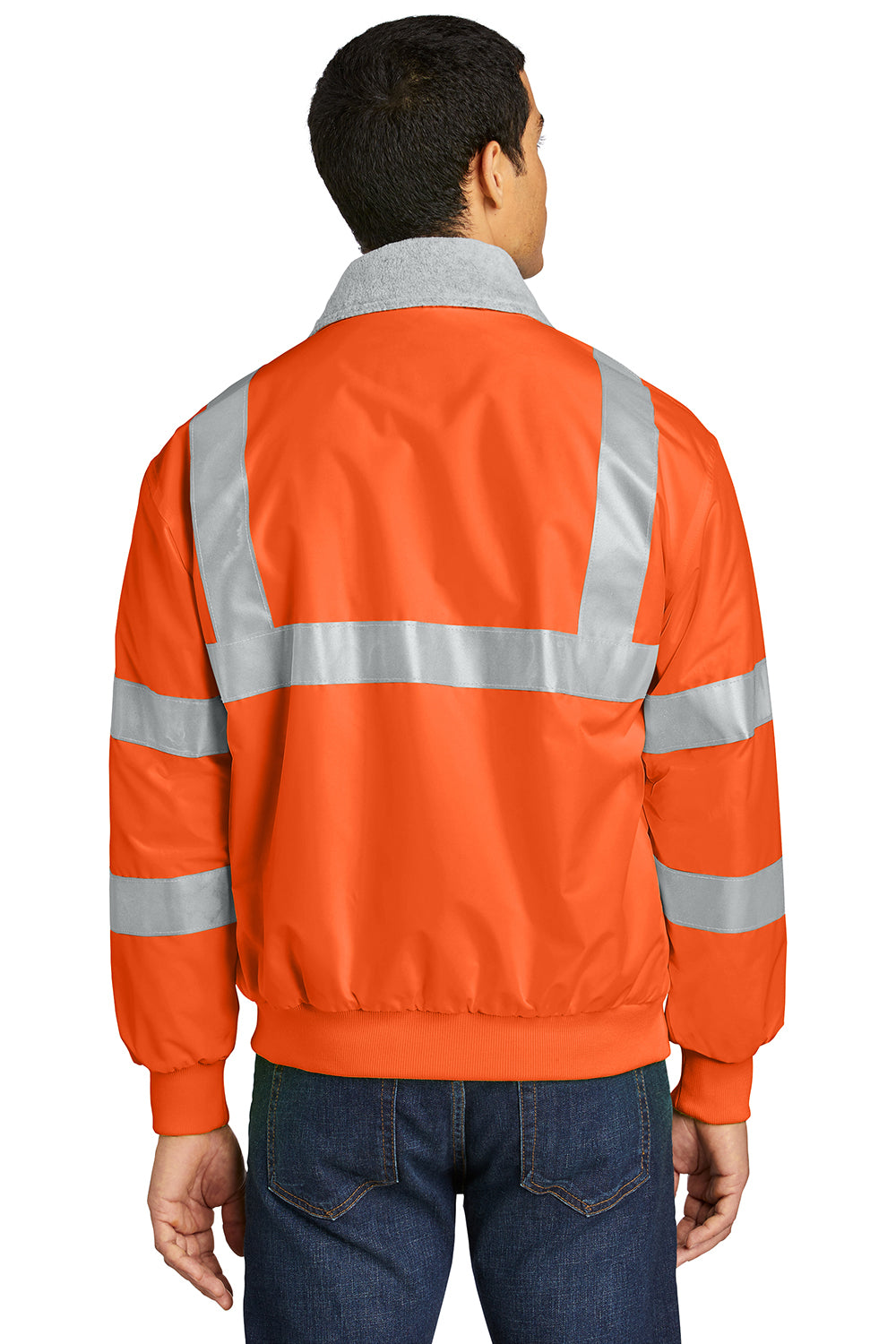 Port Authority SRJ754 Mens Challenger Wind & Water Resistant Full Zip Jacket Safety Orange Model Back