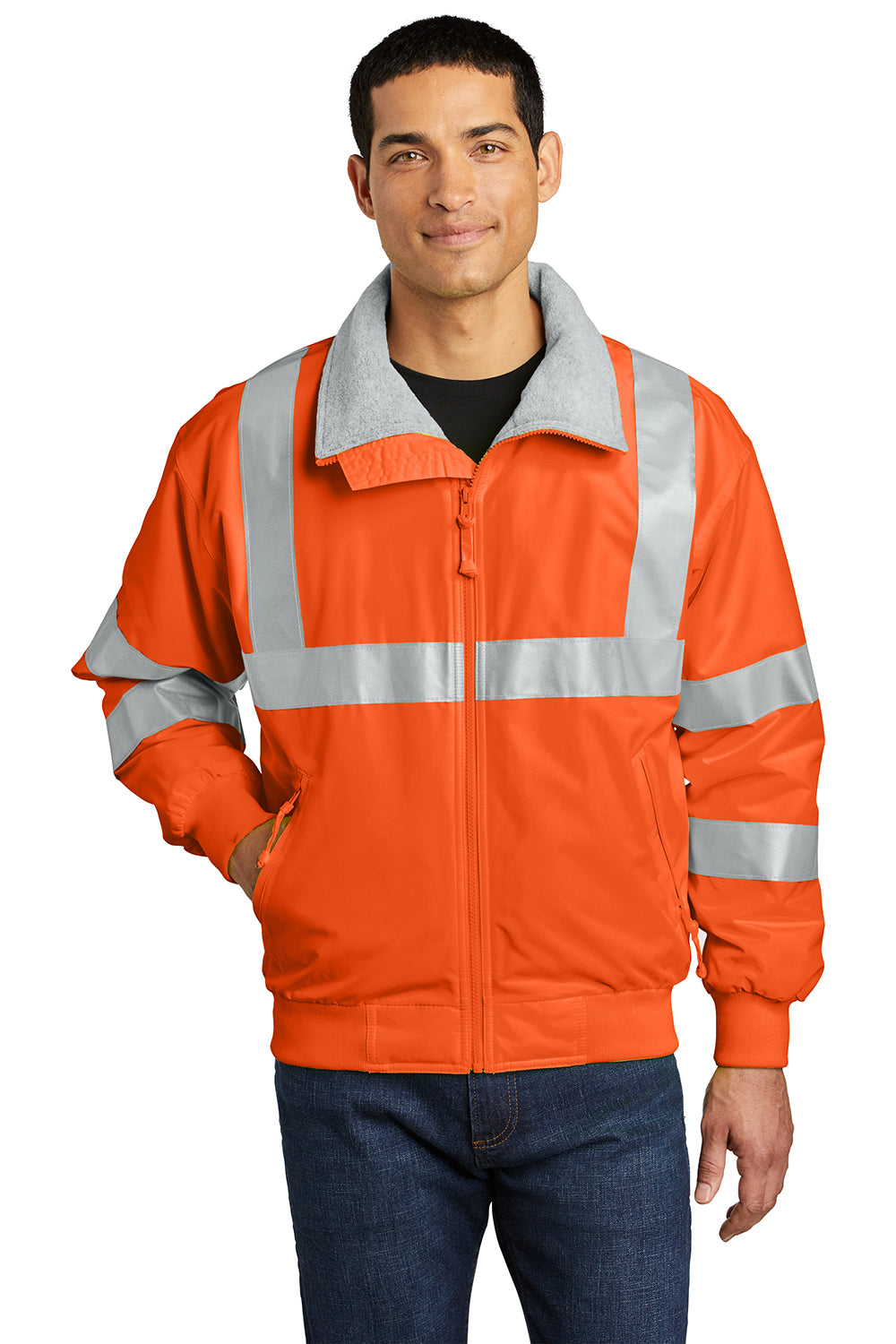 Port Authority SRJ754 Mens Challenger Wind & Water Resistant Full Zip Jacket Safety Orange Model Front