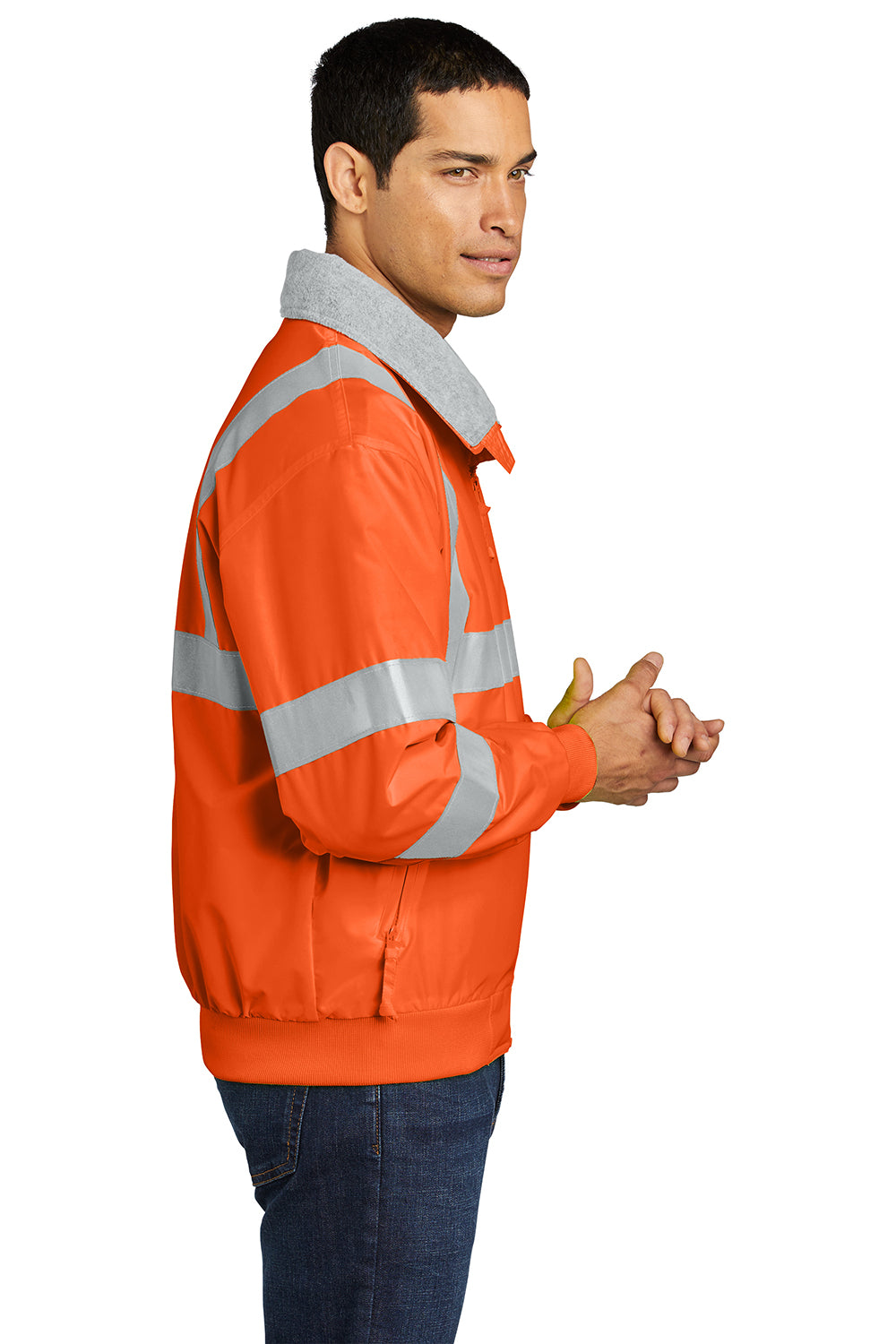 Port Authority SRJ754 Mens Challenger Wind & Water Resistant Full Zip Jacket Safety Orange Model Side