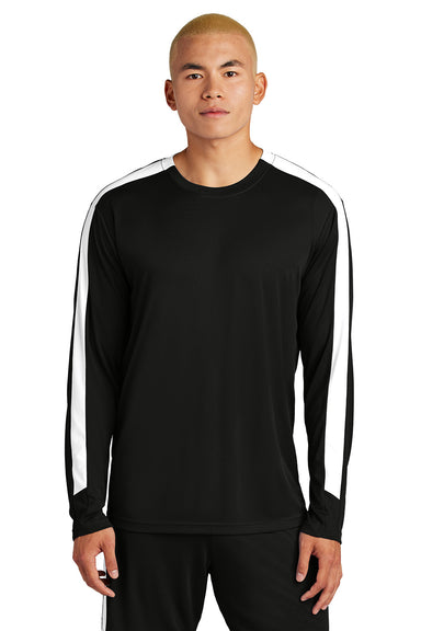 Sport-Tek ST100LS Mens Competitor United Long Sleeve Crewneck T-Shirt Black/White Model Front