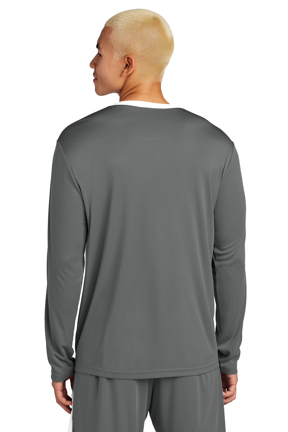 Sport-Tek ST100LS Mens Competitor United Long Sleeve Crewneck T-Shirt Iron Grey/White Model Back