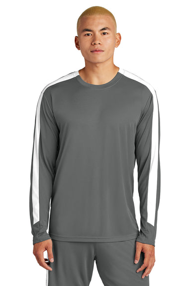 Sport-Tek ST100LS Mens Competitor United Long Sleeve Crewneck T-Shirt Iron Grey/White Model Front