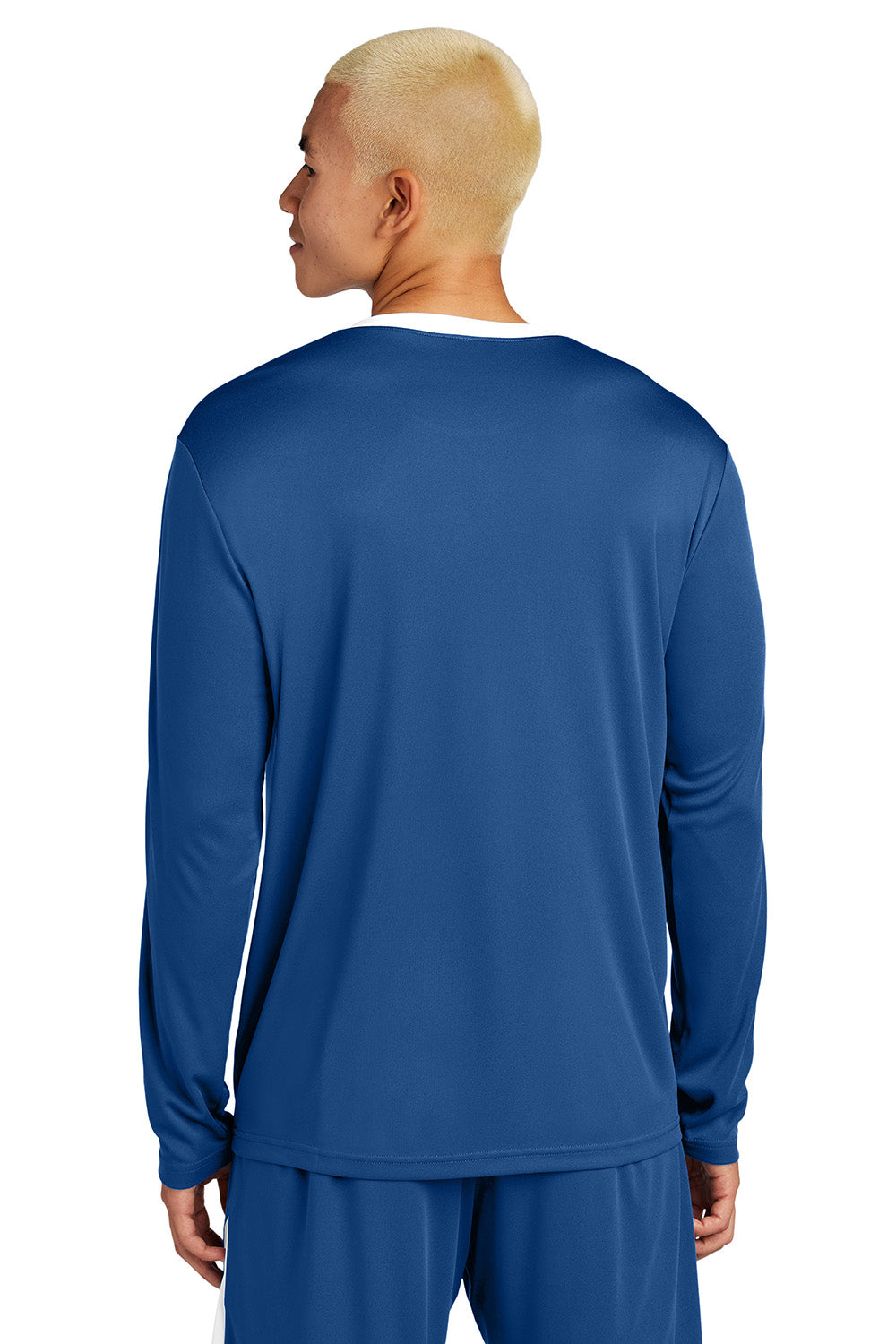 Sport-Tek ST100LS Mens Competitor United Long Sleeve Crewneck T-Shirt Royal Blue/White Model Back