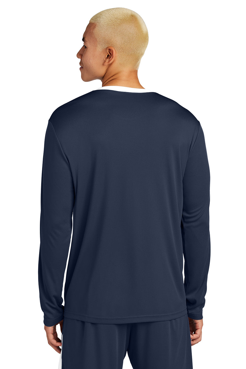 Sport-Tek ST100LS Mens Competitor United Long Sleeve Crewneck T-Shirt True Navy Blue/White Model Back