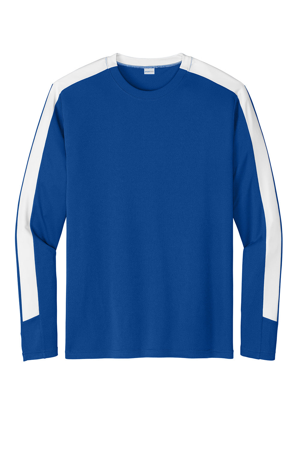 Sport-Tek ST100LS Mens Competitor United Long Sleeve Crewneck T-Shirt True Royal Blue/White Flat Front