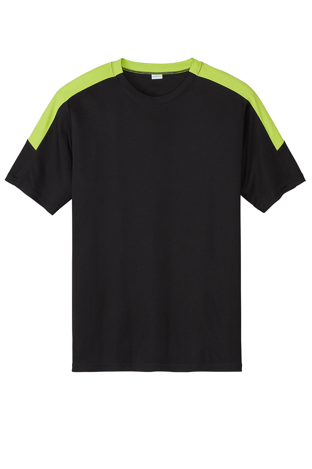 Sport-Tek ST100 Mens Competitor United Short Sleeve Crewneck T-Shirt Black/Lime Shock Green Flat Front