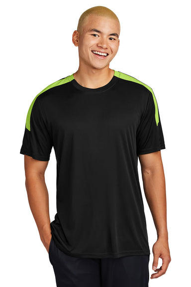 Sport-Tek ST100 Mens Competitor United Short Sleeve Crewneck T-Shirt Black/Lime Shock Green Model Front