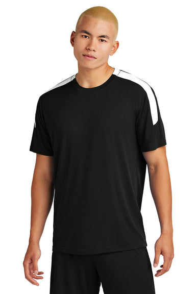 Sport-Tek ST100 Mens Competitor United Short Sleeve Crewneck T-Shirt Black/White Model Front