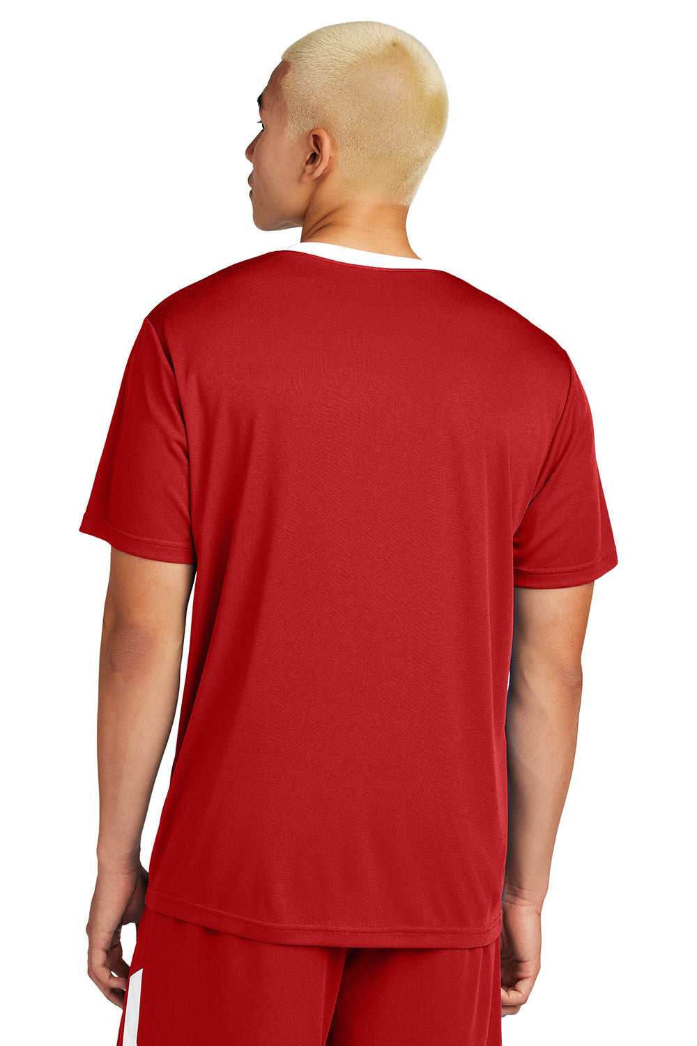 Sport-Tek ST100 Mens Competitor United Short Sleeve Crewneck T-Shirt Deep Red/White Model Back