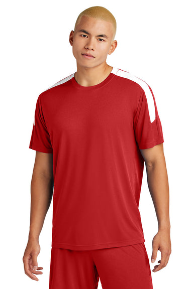 Sport-Tek ST100 Mens Competitor United Short Sleeve Crewneck T-Shirt Deep Red/White Model Front