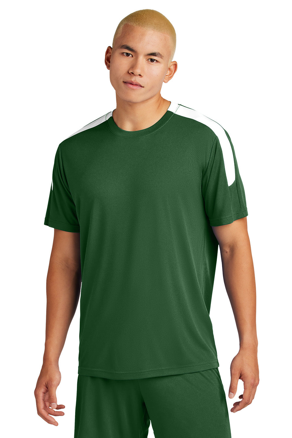 Sport-Tek ST100 Mens Competitor United Short Sleeve Crewneck T-Shirt Forest Green/White Model Front