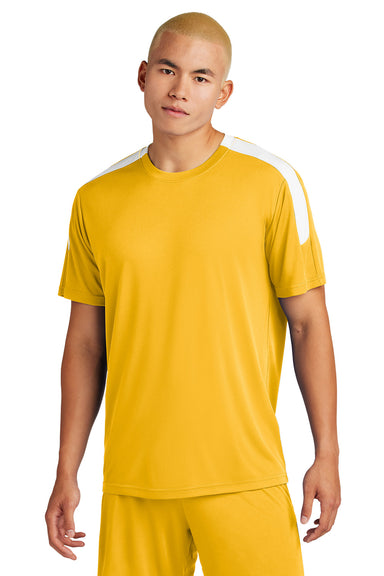 Sport-Tek ST100 Mens Competitor United Short Sleeve Crewneck T-Shirt Gold/White Model Front