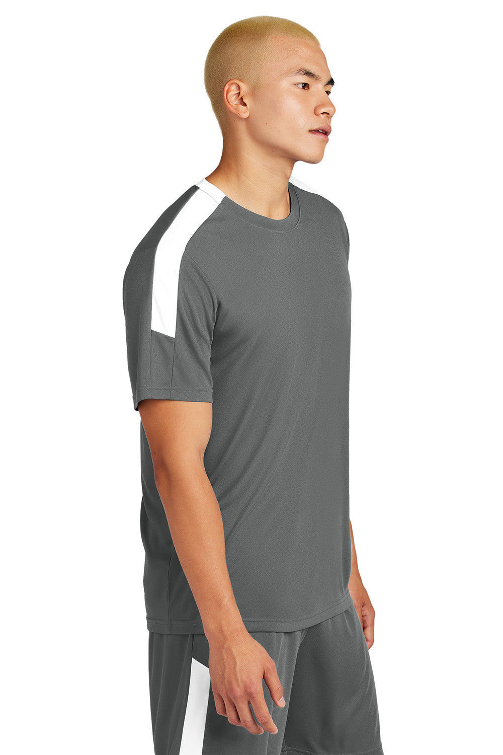 Sport-Tek ST100 Mens Competitor United Short Sleeve Crewneck T-Shirt Iron Grey/White Model Side