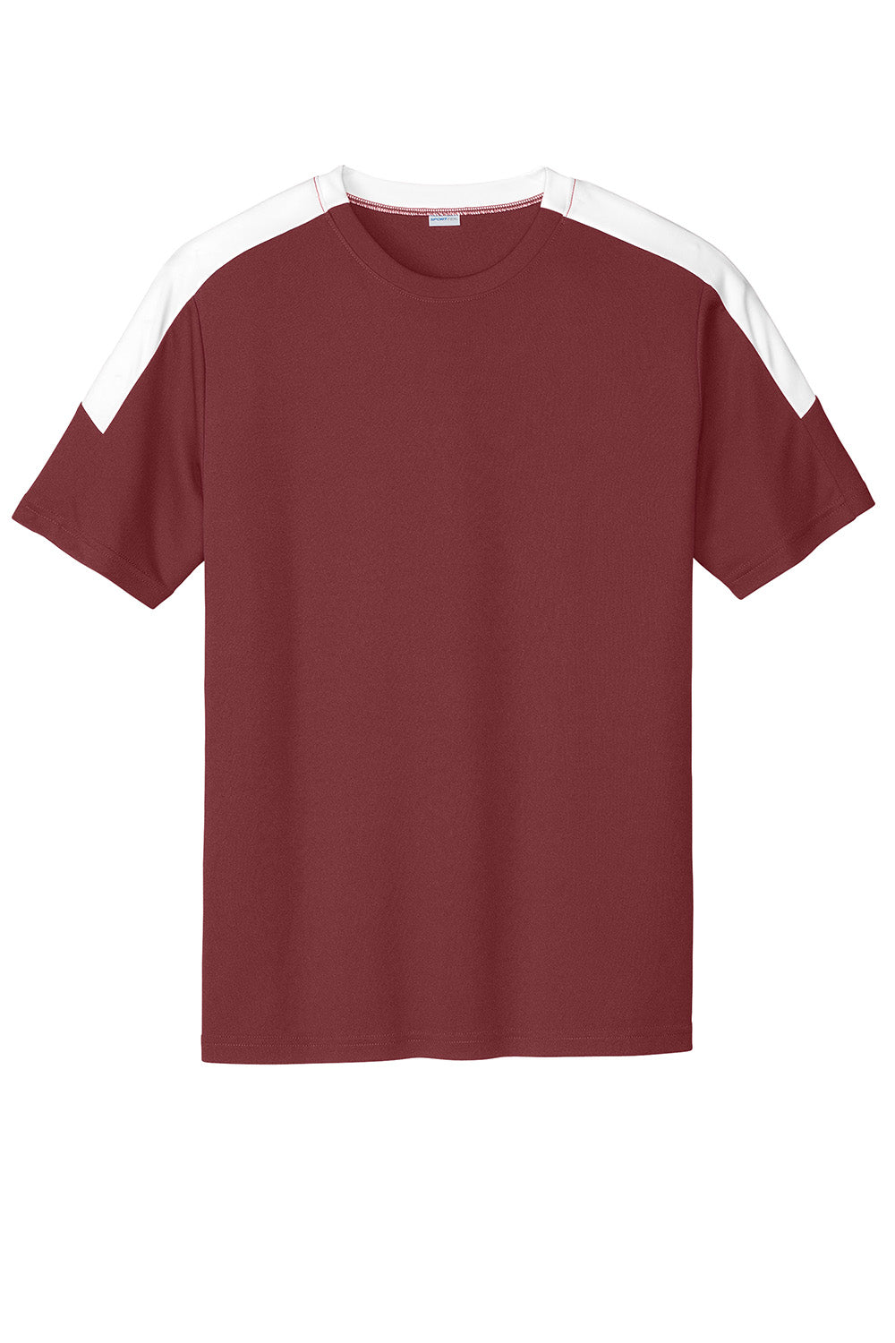 Sport-Tek ST100 Mens Competitor United Short Sleeve Crewneck T-Shirt Maroon/White Flat Front