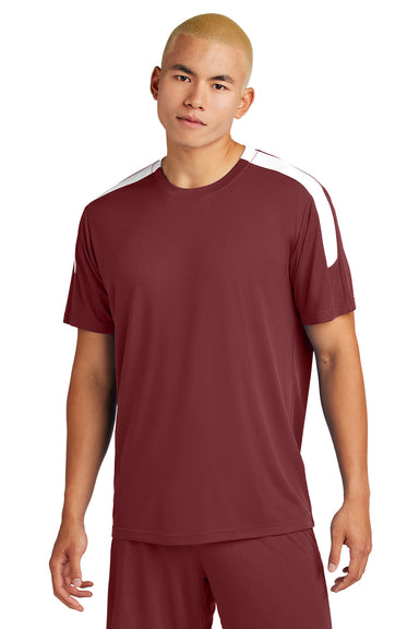 Sport-Tek ST100 Mens Competitor United Short Sleeve Crewneck T-Shirt Maroon/White Model Front