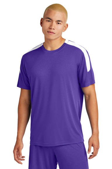 Sport-Tek ST100 Mens Competitor United Short Sleeve Crewneck T-Shirt Purple/White Model Front