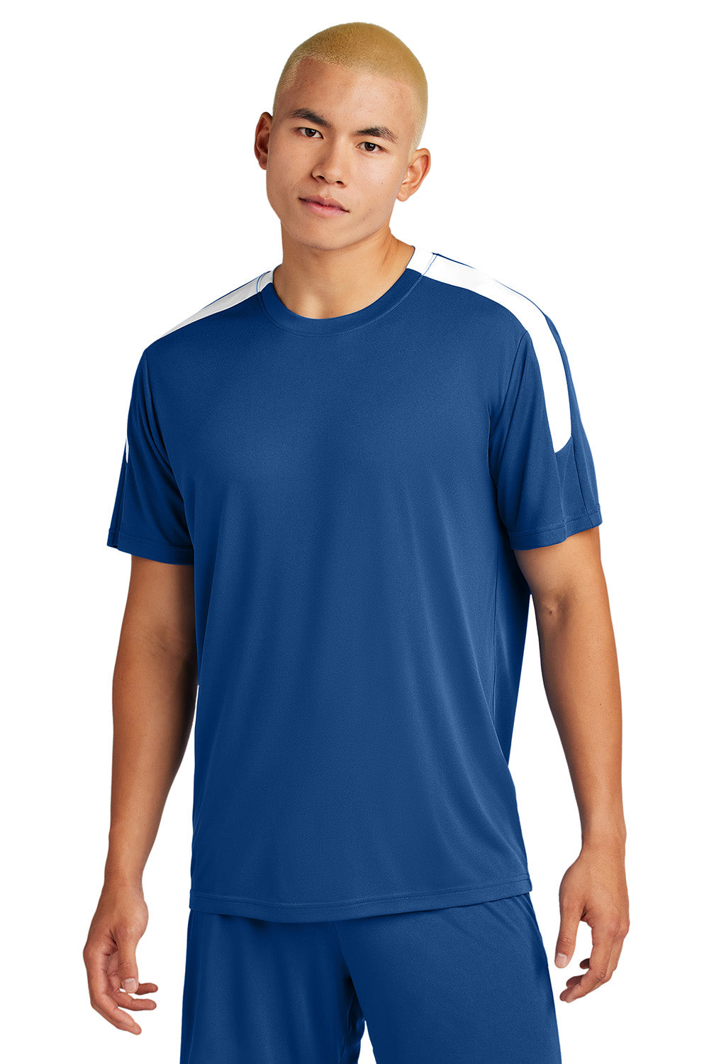 Sport-Tek ST100 Mens Competitor United Short Sleeve Crewneck T-Shirt Royal Blue/White Model Front