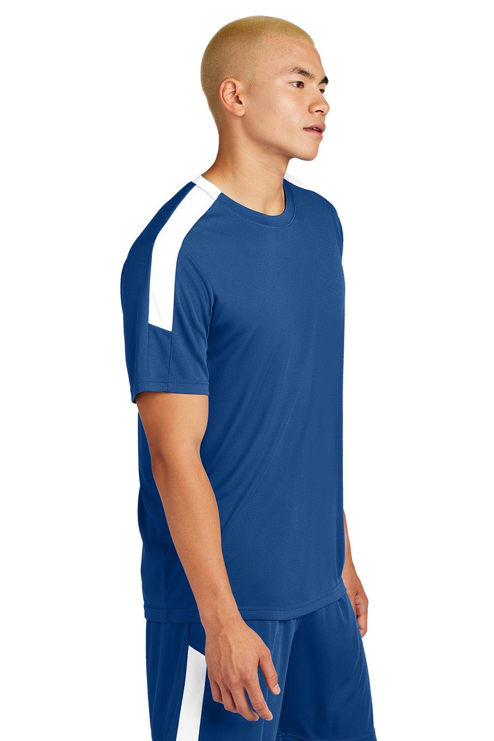 Sport-Tek ST100 Mens Competitor United Short Sleeve Crewneck T-Shirt Royal Blue/White Model Side